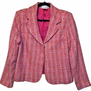 Vintage Pink Tweed Blazer Jacket ☆ Chanel Vibes ☆ Career Preppy Office